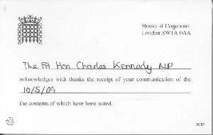 10/05/04 Charles Kennedy acknowledges receipt