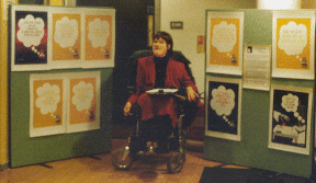 Gill with her posters from her booklets © Vic Gerhardi 2004